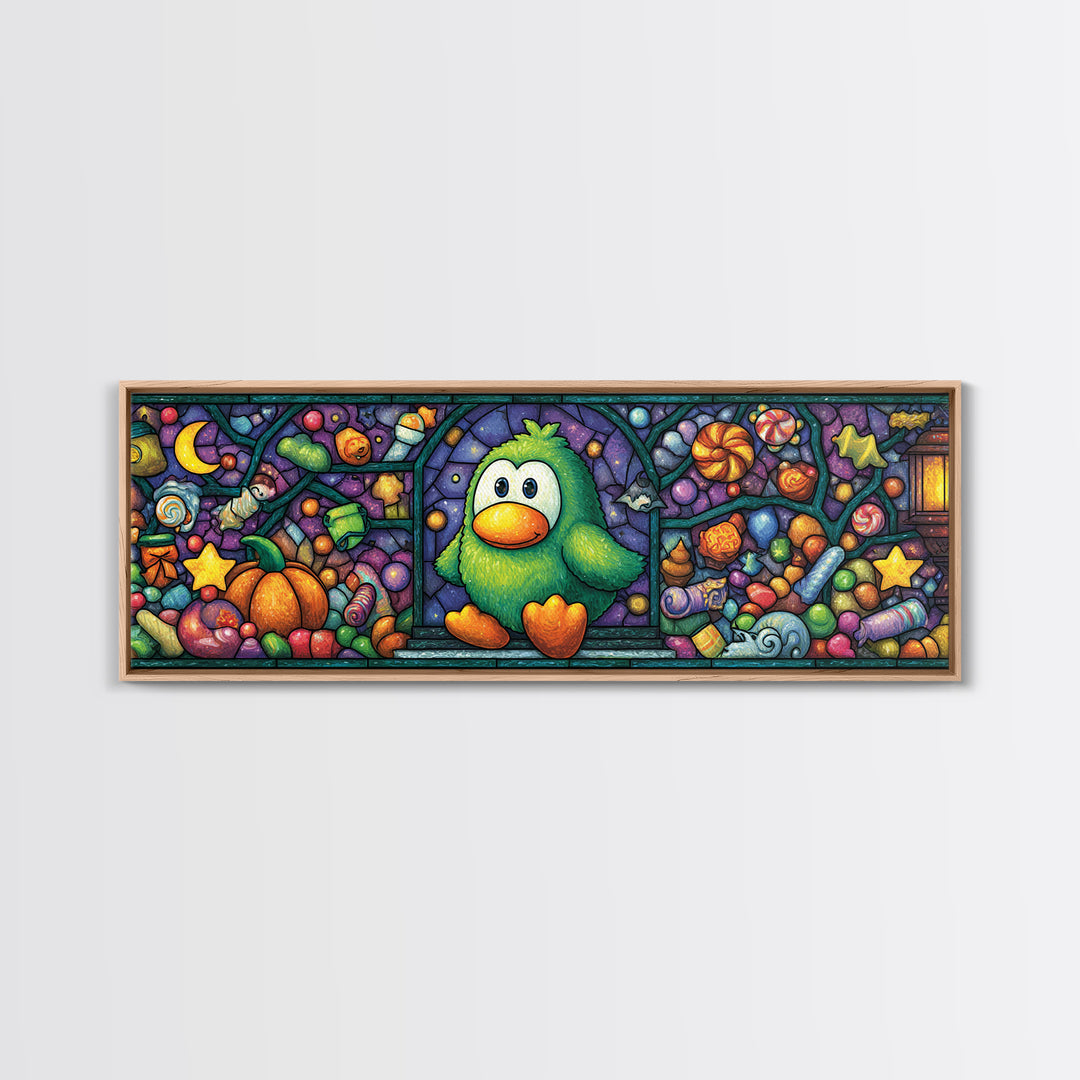 The Penguin Monster, Stained Glass Halloween, Extra Wide Wall Art, Canvas Print, Cute Halloween Wall Art