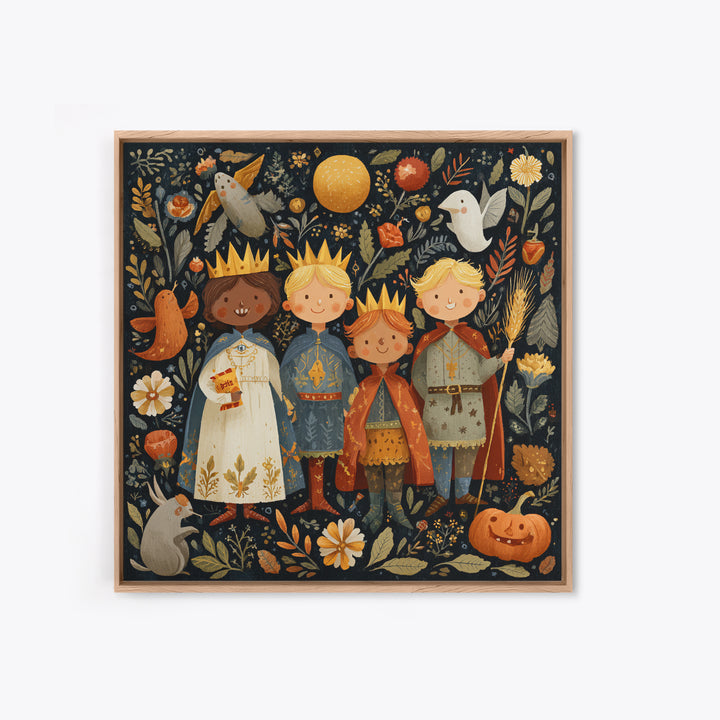 The Costume Parade, Folk Halloween Art, Square Wall Art, Canvas Print, Cute Halloween Wall Art, Halloween Kids Decor