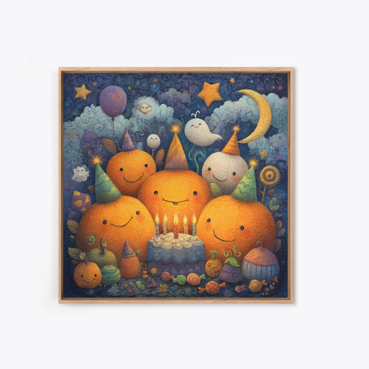 The Great Pumpkin Birthday Party, Pastel Halloween Art, Square Wall Art, Canvas Print, Cute Halloween Wall Art
