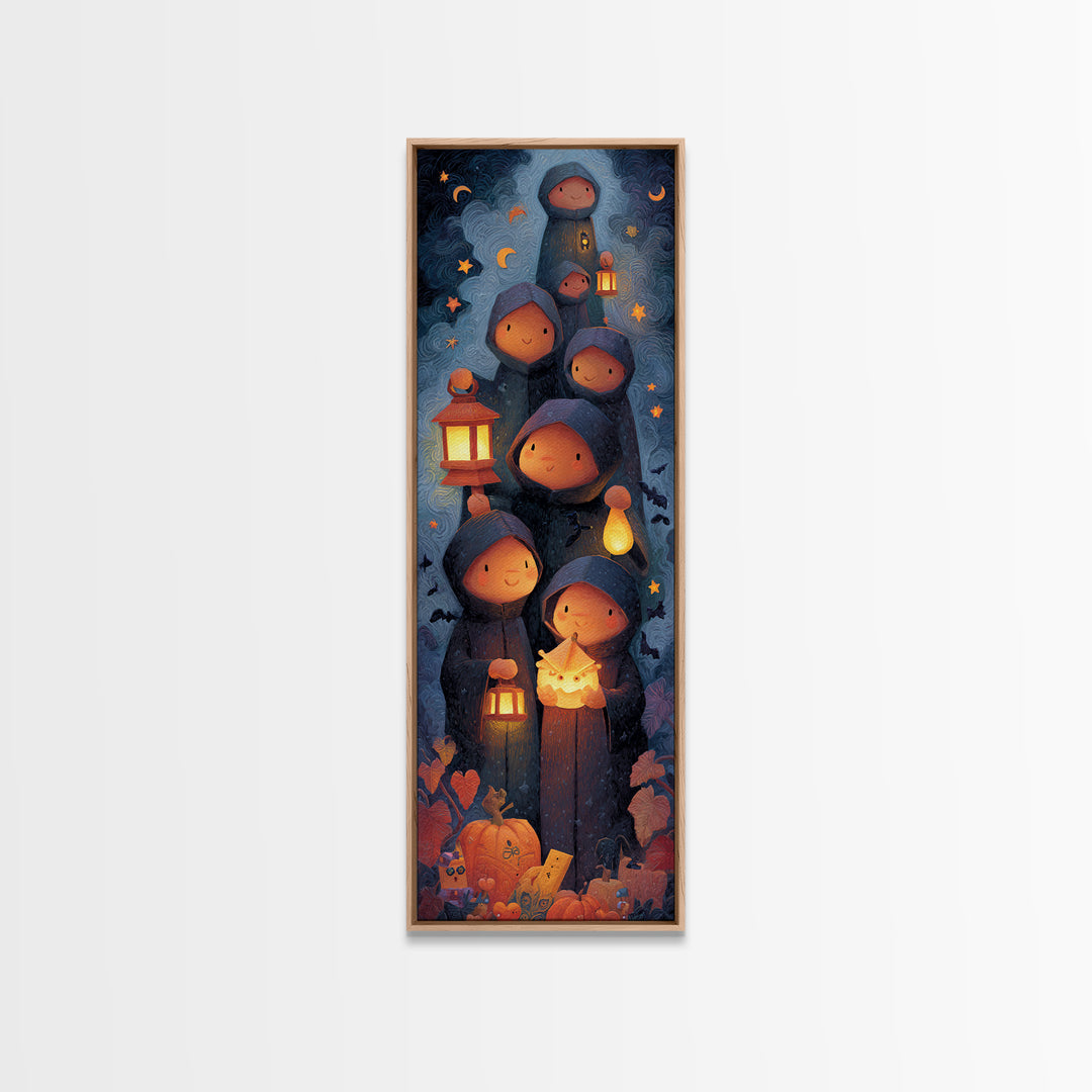The Innsmouth Lantern Procession, Clay Halloween Art, Tall Narrow Wall Art, Framed Canvas Print, Cute Halloween Wall Art