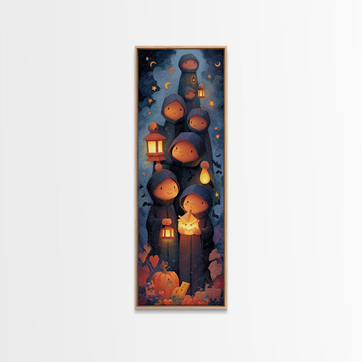 The Innsmouth Lantern Procession, Clay Halloween Art, Tall Narrow Wall Art, Framed Canvas Print, Cute Halloween Wall Art