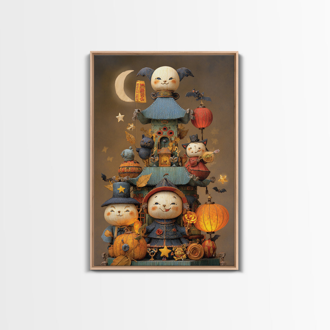The Festival Of The Little Old Ones, Plush Halloween Art, Vertical Wall Art, Canvas Print, Cute Halloween Wall Art