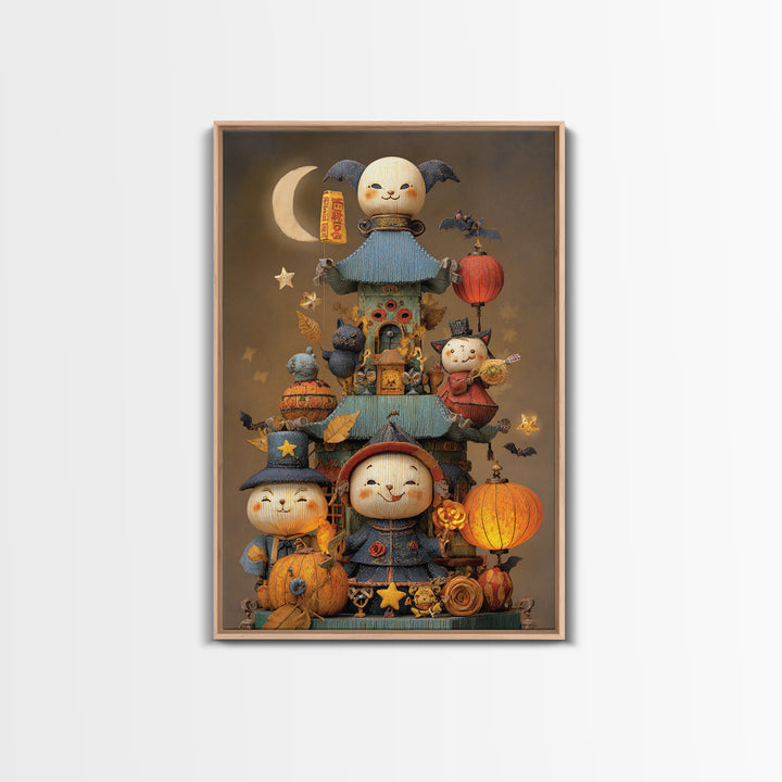 The Festival Of The Little Old Ones, Plush Halloween Art, Vertical Wall Art, Canvas Print, Cute Halloween Wall Art