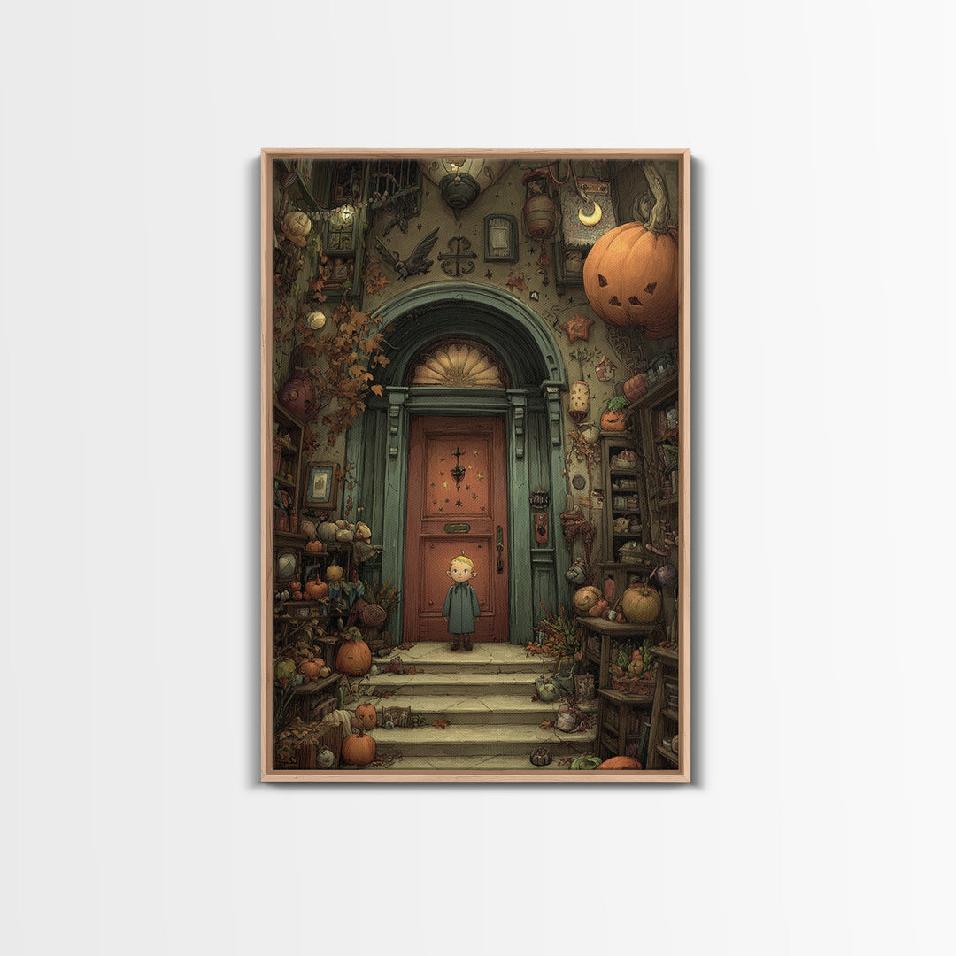 The Thirteenth Door Of Arkham House, Embroidered Halloween Art, Vertical Wall Art, Canvas Print, Cute Halloween Wall Art