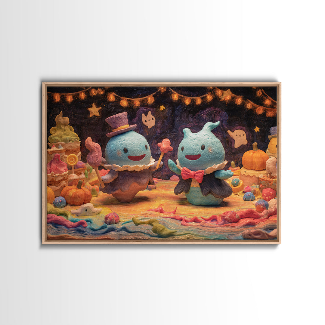 The Ballroom Of Silent Shoggoths, Clay Halloween Art, Landscape Wall Art, Framed Canvas Print, Cute Halloween Wall Art