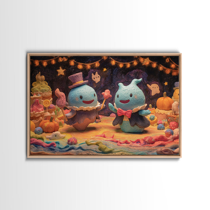 The Ballroom Of Silent Shoggoths, Clay Halloween Art, Landscape Wall Art, Framed Canvas Print, Cute Halloween Wall Art