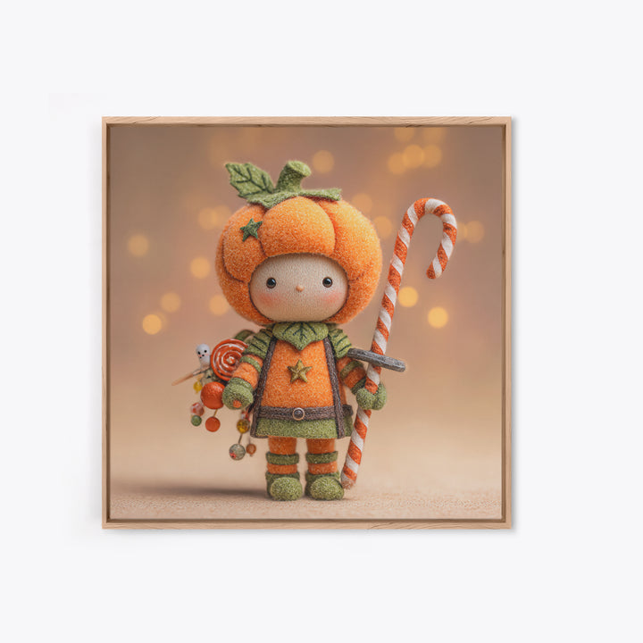 The Pumpkin Knight, Plush Halloween Art, Square Wall Art, Canvas Print, Cute Halloween Wall Art, Halloween Kids Decor, Storybook Decor