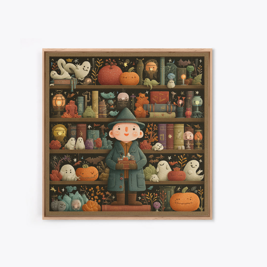 The Archivist Of Dreaming Bones, Embroidered Halloween Art, Square Wall Art, Canvas Print, Cute Halloween Wall Art