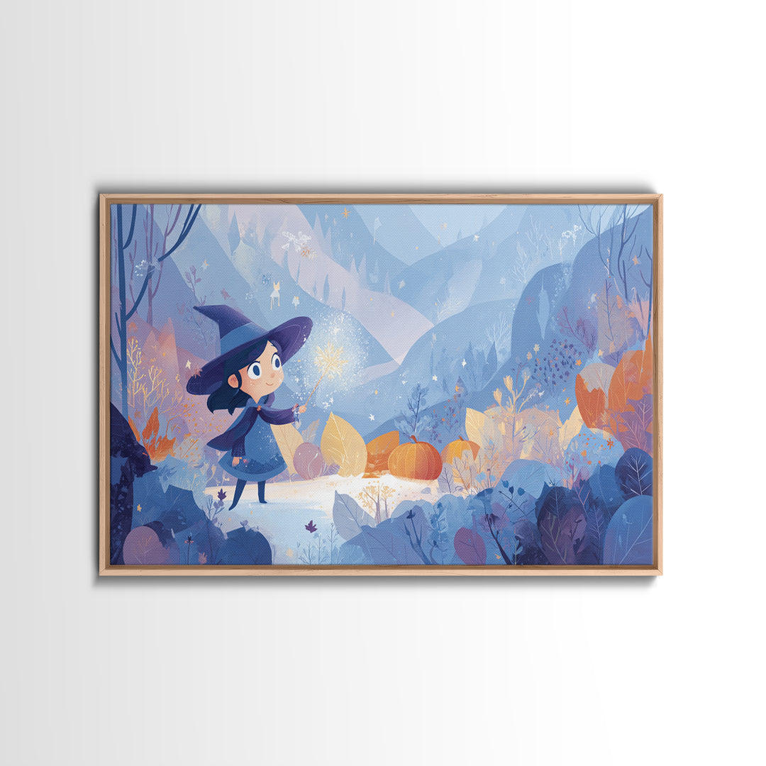 The First Autumn Snowflake, Vector Halloween Art, Landscape Wall Art, Framed Canvas Print, Cute Halloween Wall Art