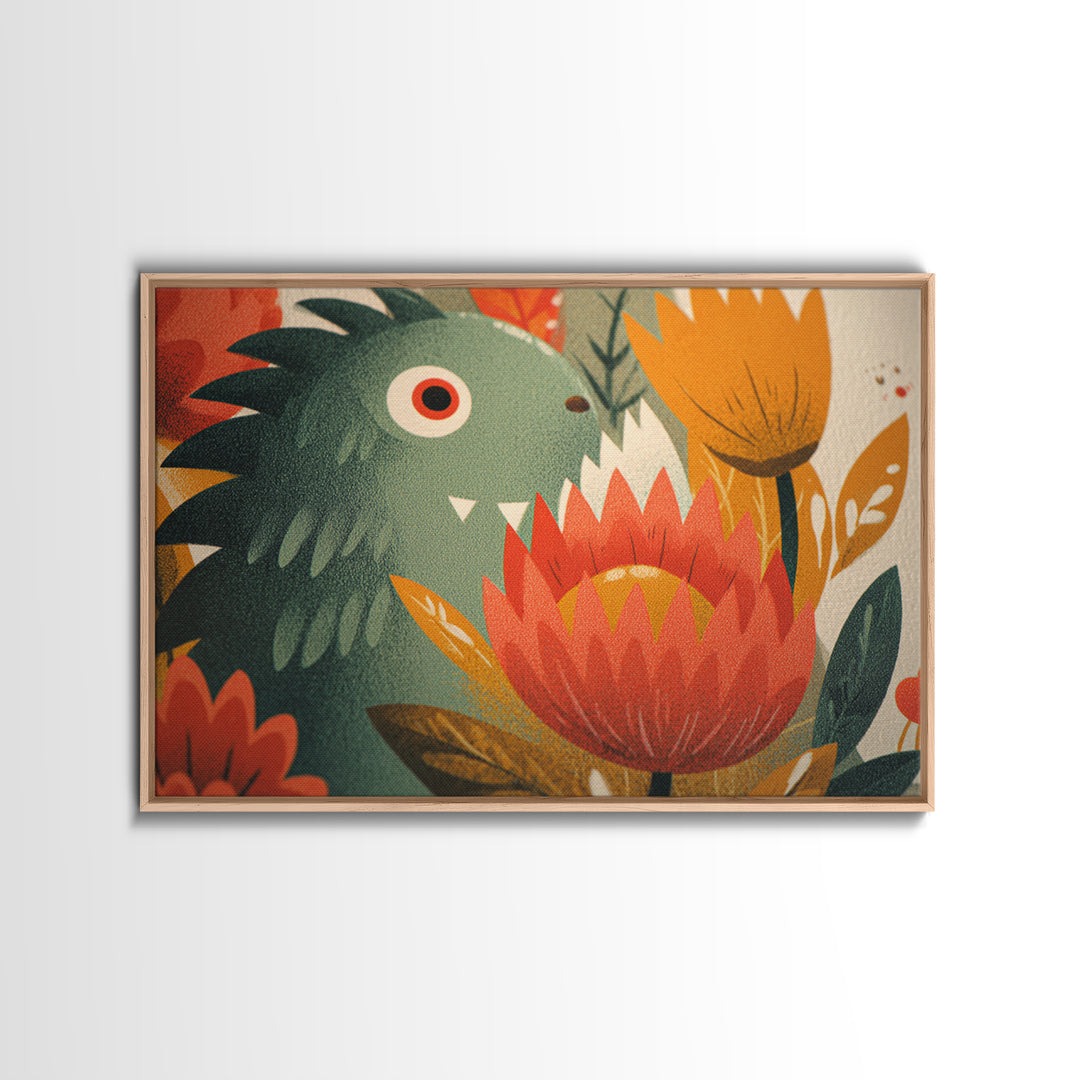 The Monster Flower Shop, Screenprint Halloween Art, Landscape Wall Art, Framed Canvas Print, Cute Halloween Wall Art