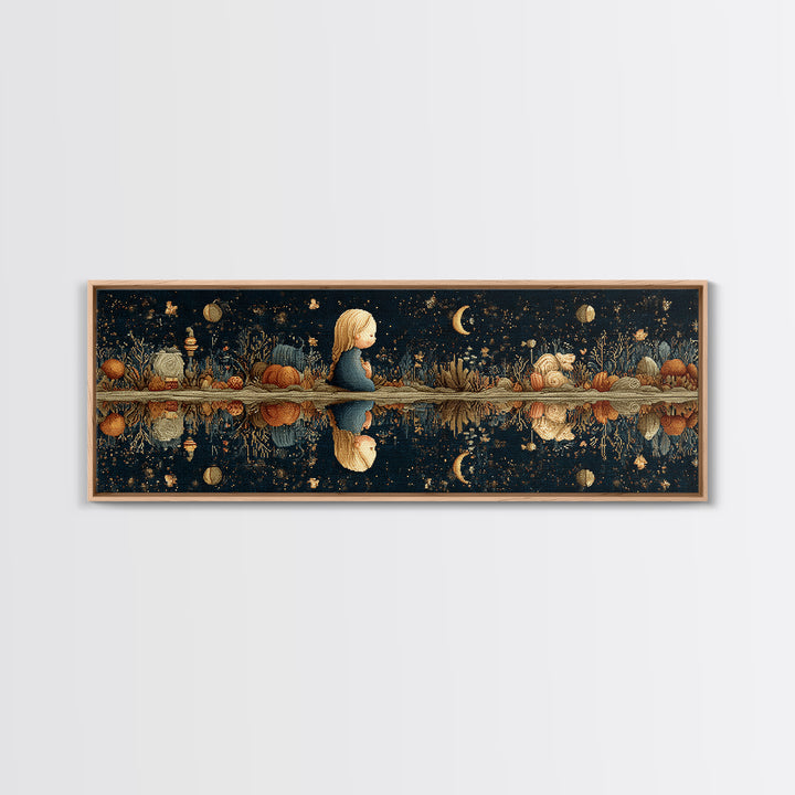 The Mirror Lake Of Lost Constellations, Embroidered Halloween Art, Extra Wide Wall Art, Canvas Print, Cute Halloween Wall Art
