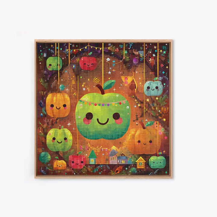 The Candy Apple Dance, Pixel Halloween Art, Square Wall Art, Canvas Print, Cute Halloween Wall Art, Halloween Kids Decor