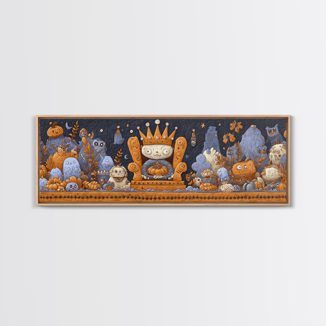 The Watcher In The Coral Throne, Felt Halloween Art, Extra Wide Wall Art, Canvas Print, Cute Halloween Wall Art