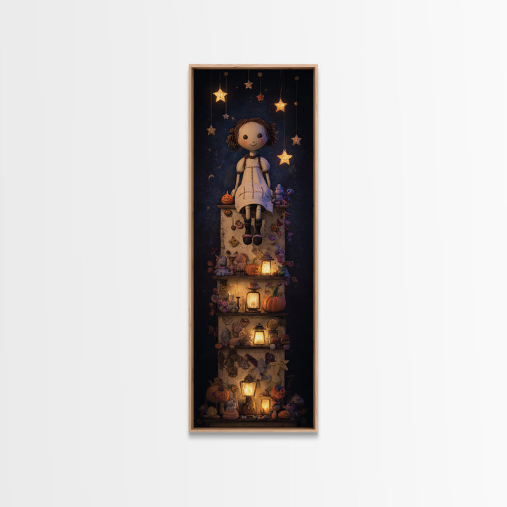 The Doll From Beyond The Void, Clay Halloween Art, Tall Narrow Wall Art, Framed Canvas Print, Cute Halloween Wall Art
