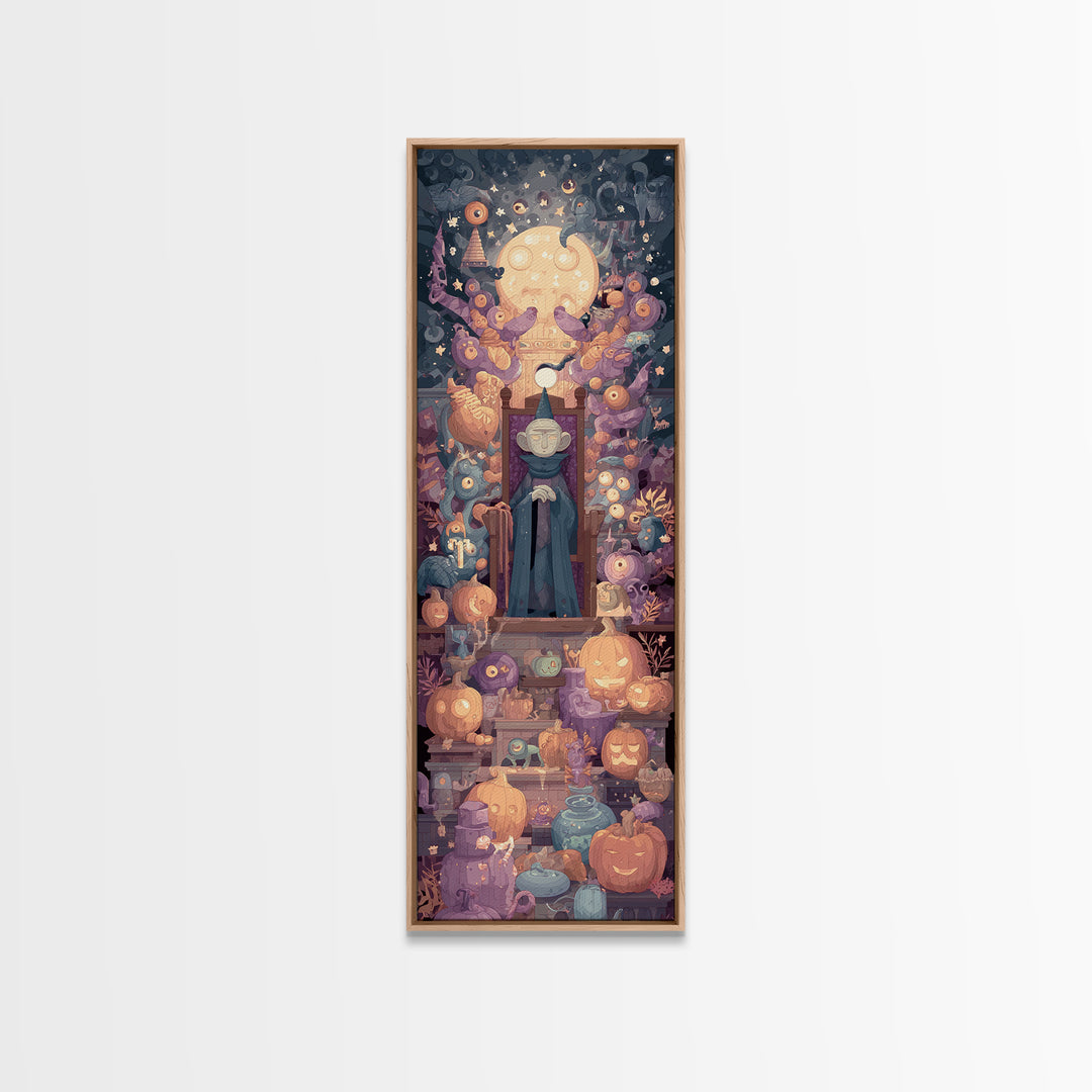 The Dreaming Priest Of The Outer Gate, Vector Halloween Art, Tall Narrow Wall Art, Framed Canvas Print, Cute Halloween Wall Art