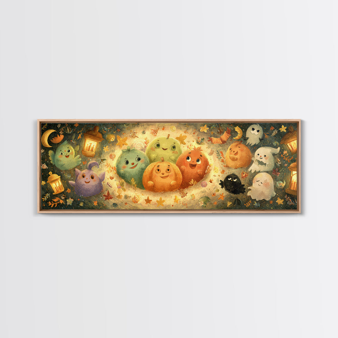 The Halloween Story Circle, Pastel Halloween Art, Extra Wide Wall Art, Canvas Print, Cute Halloween Wall Art