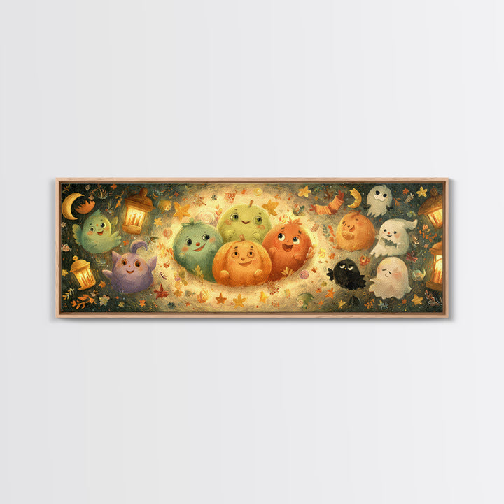 The Halloween Story Circle, Pastel Halloween Art, Extra Wide Wall Art, Canvas Print, Cute Halloween Wall Art