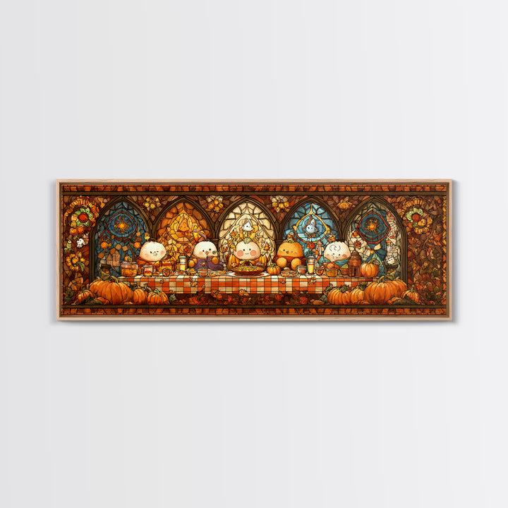 The Candy Corn Picnic, Stained Glass Halloween, Extra Wide Wall Art, Canvas Print, Cute Halloween Wall Art