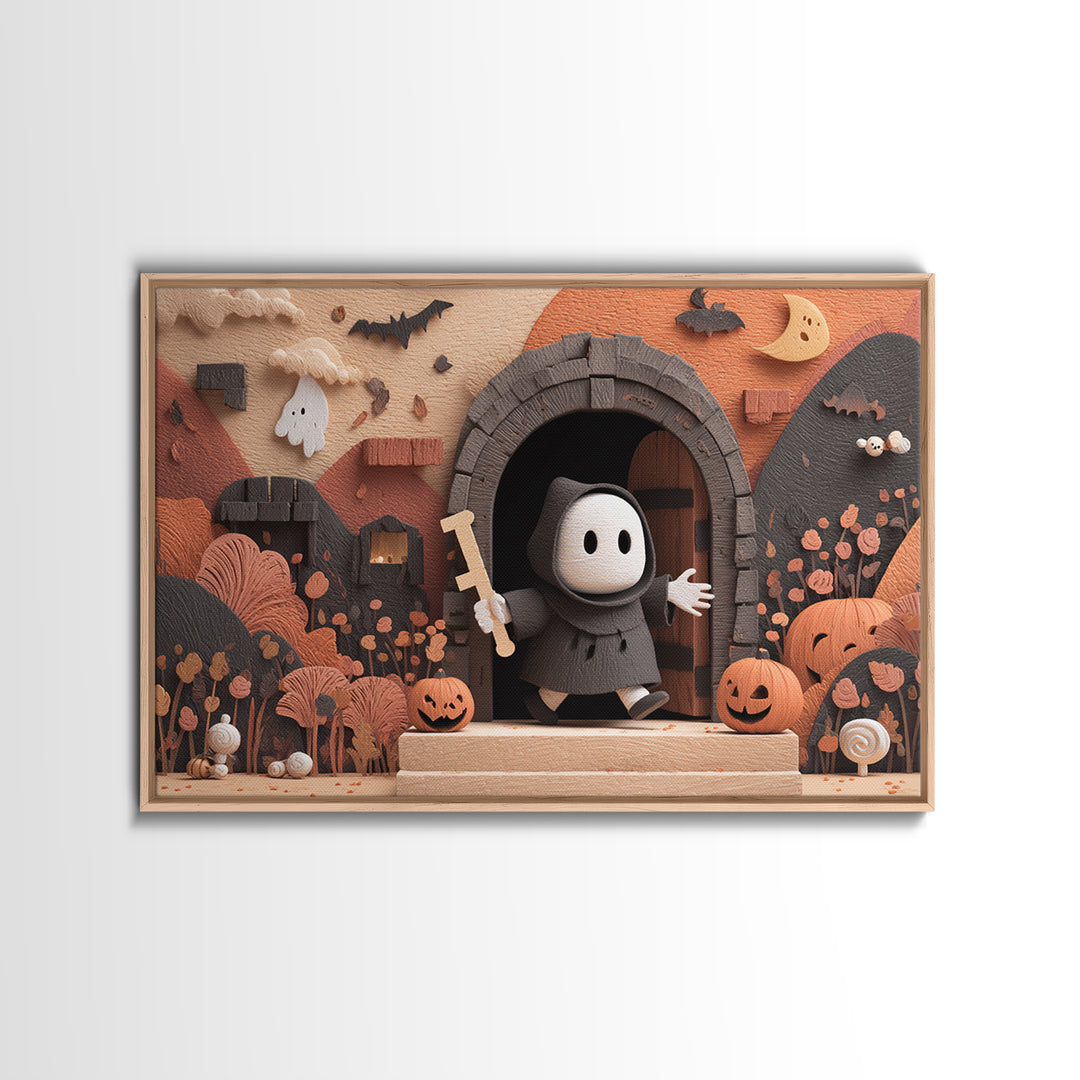 The Keeper Of The Black Reef Key, Vector Halloween Art, Landscape Wall Art, Framed Canvas Print, Cute Halloween Wall Art