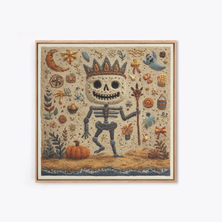 The Salt King Of The Black Shore, Felt Halloween Art, Square Wall Art, Canvas Print, Cute Halloween Wall Art