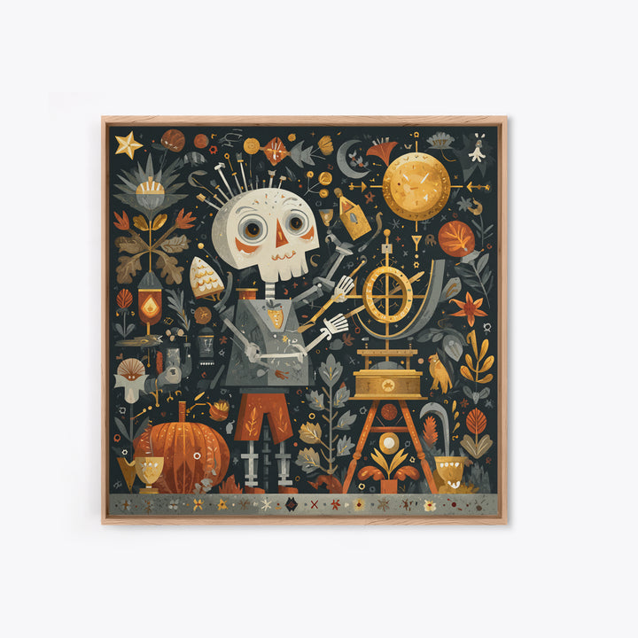 The Astronomer Of The Hollow Sky, Folk Halloween Art, Square Wall Art, Canvas Print, Cute Halloween Wall Art