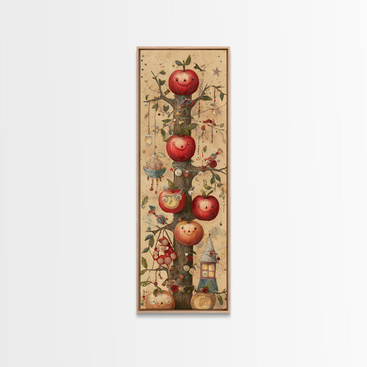 The Enchanted Apple Orchard, Quilled Halloween Art, Tall Narrow Wall Art, Framed Canvas Print, Cute Halloween Wall Art