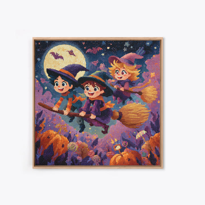 The Candy Comet Adventure, Pixel Halloween Art, Square Wall Art, Canvas Print, Cute Halloween Wall Art