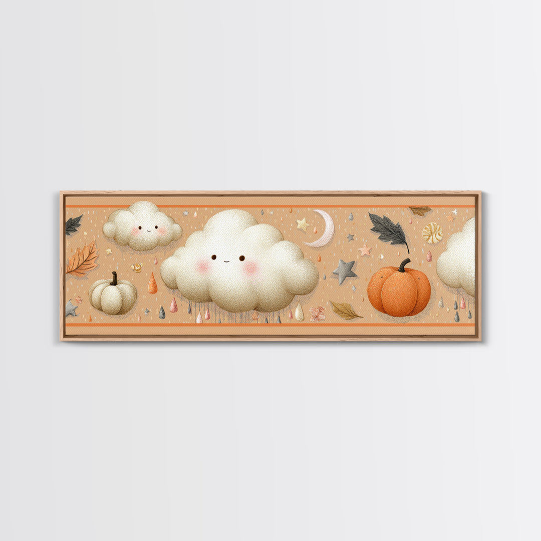 The Cloud Ghost, Hand Sketch Halloween Art, Extra Wide Wall Art, Canvas Print, Cute Halloween Wall Art