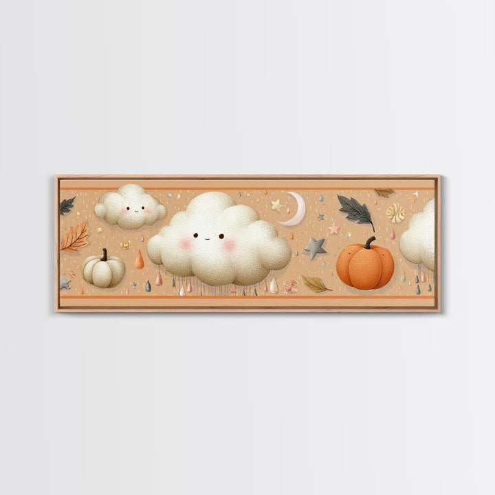 The Cloud Ghost, Hand Sketch Halloween Art, Extra Wide Wall Art, Canvas Print, Cute Halloween Wall Art