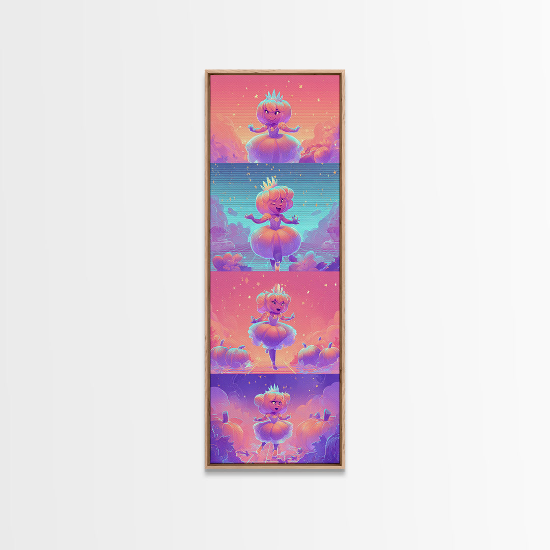 The Pumpkin Princess, Retro Neon Halloween Art, Tall Narrow Wall Art, Canvas Print, Retro Halloween Decor, Neon Wall Art