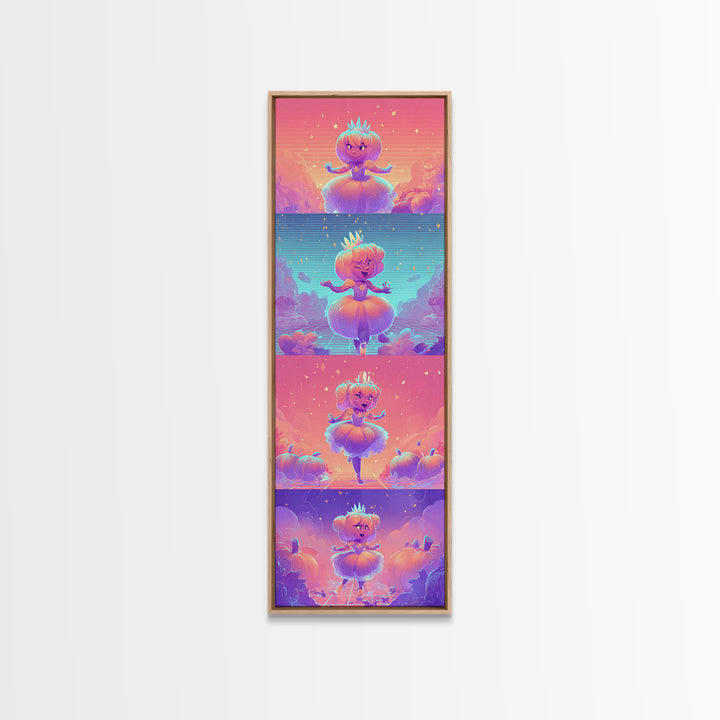 The Pumpkin Princess, Retro Neon Halloween Art, Tall Narrow Wall Art, Canvas Print, Retro Halloween Decor, Neon Wall Art