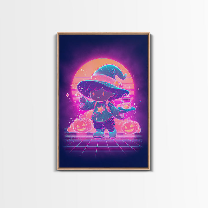 The Little Star Witch, 80s Halloween Wall Art, Vertical Wall Art, Framed Canvas Print, Retro Halloween Decor, Neon Wall Art