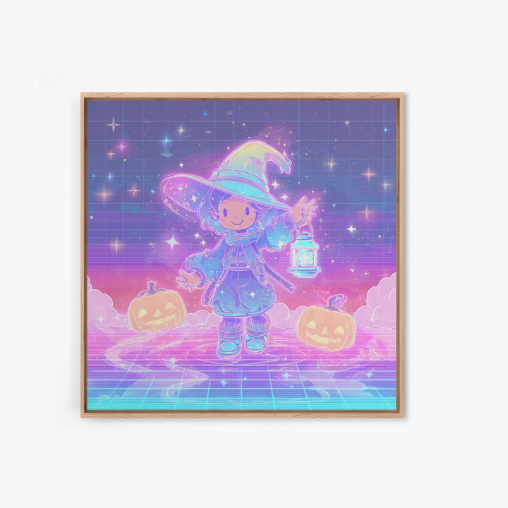 The Little Star Witch, 80s Halloween Wall Art, Square Wall Art, Canvas Print, Retro Halloween Decor, Neon Wall Art, Spooky Wall Decor