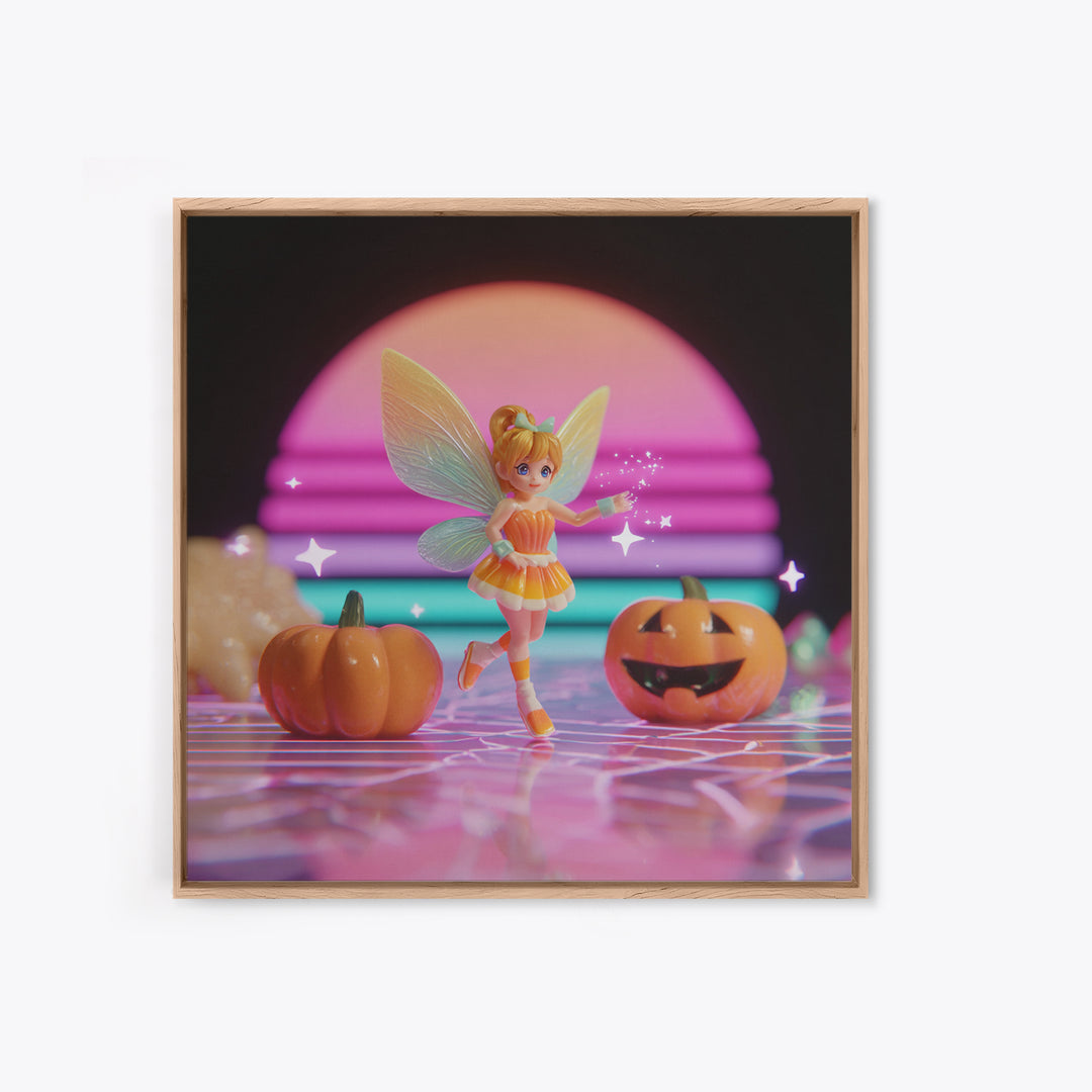 The Candy Corn Fairy, Vaporwave Halloween Decor, Square Wall Art, Canvas Print, Retro Halloween Decor, Neon Wall Art, Halloween Wall Art