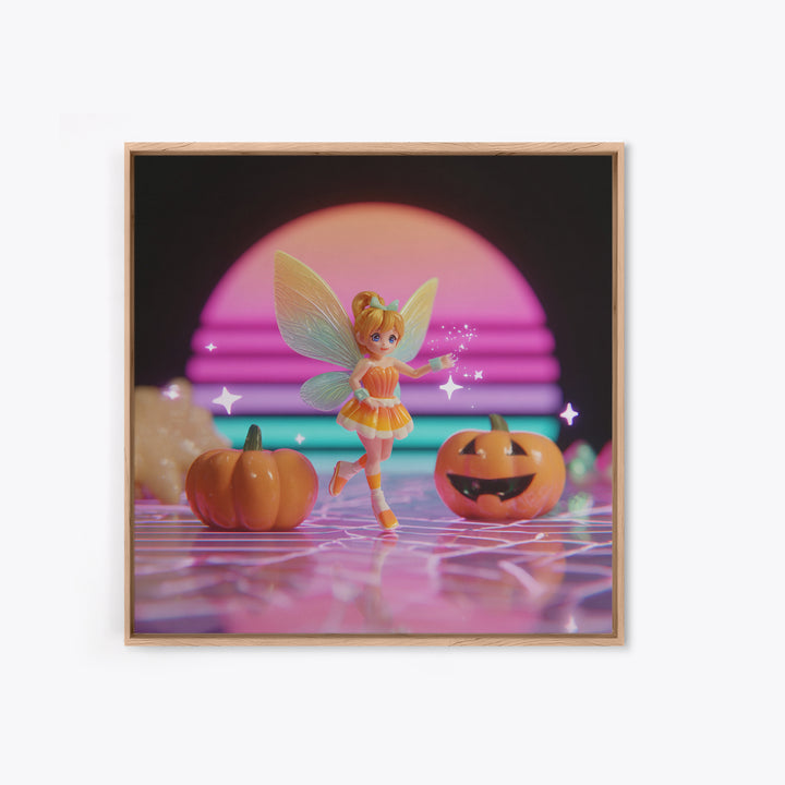 The Candy Corn Fairy, Vaporwave Halloween Decor, Square Wall Art, Canvas Print, Retro Halloween Decor, Neon Wall Art, Halloween Wall Art