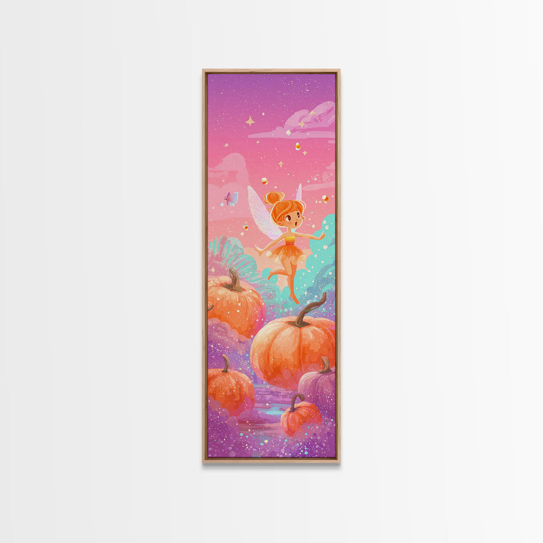 The Candy Corn Fairy, Cute Spooky Neon Art, Tall Narrow Wall Art, Canvas Print, Retro Halloween Decor, Neon Wall Art, Statement Wall Art