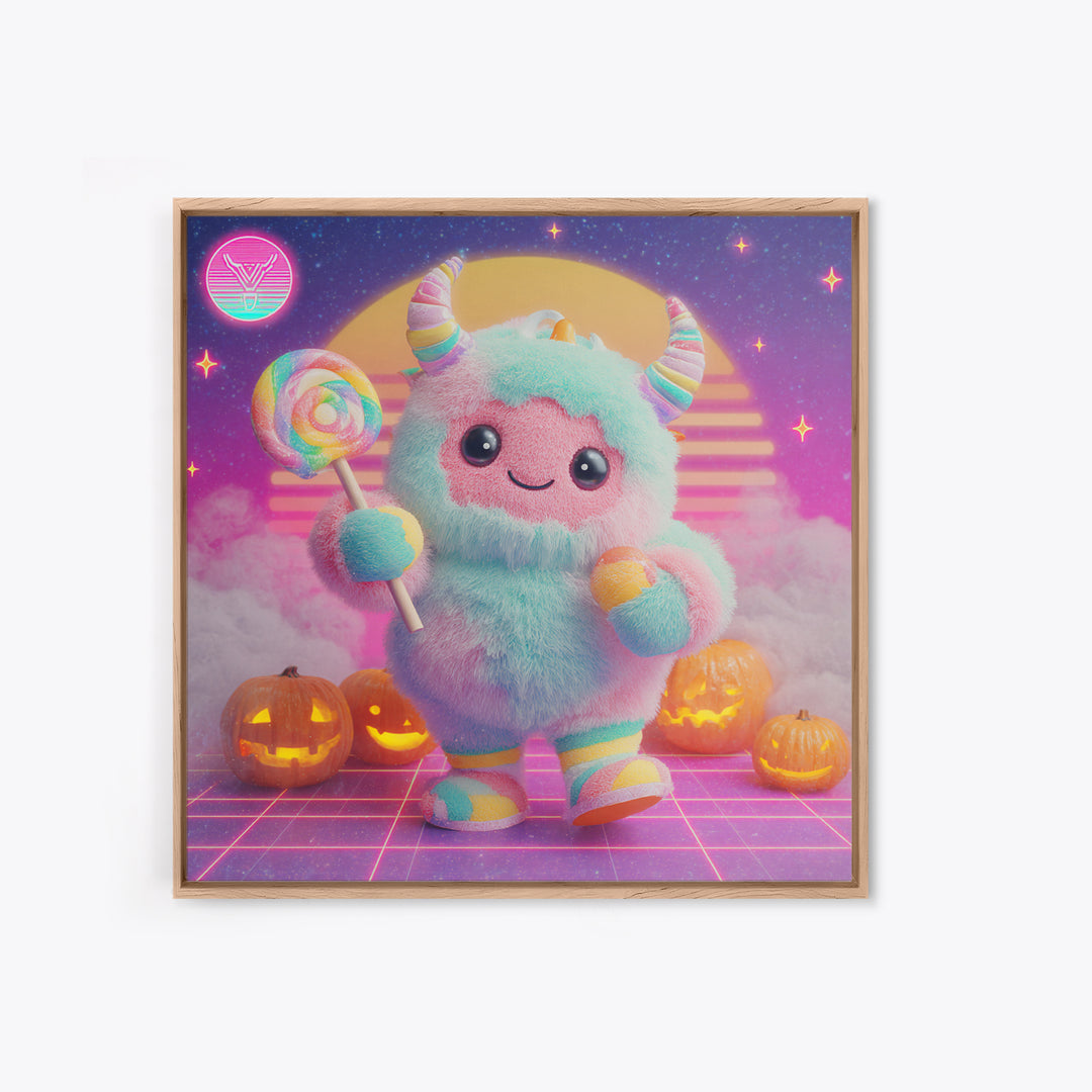 The Rainbow Monster, Synthwave Halloween Art, Square Wall Art, Canvas Print, Retro Halloween Decor, Neon Wall Art, Collectible Wall Decor