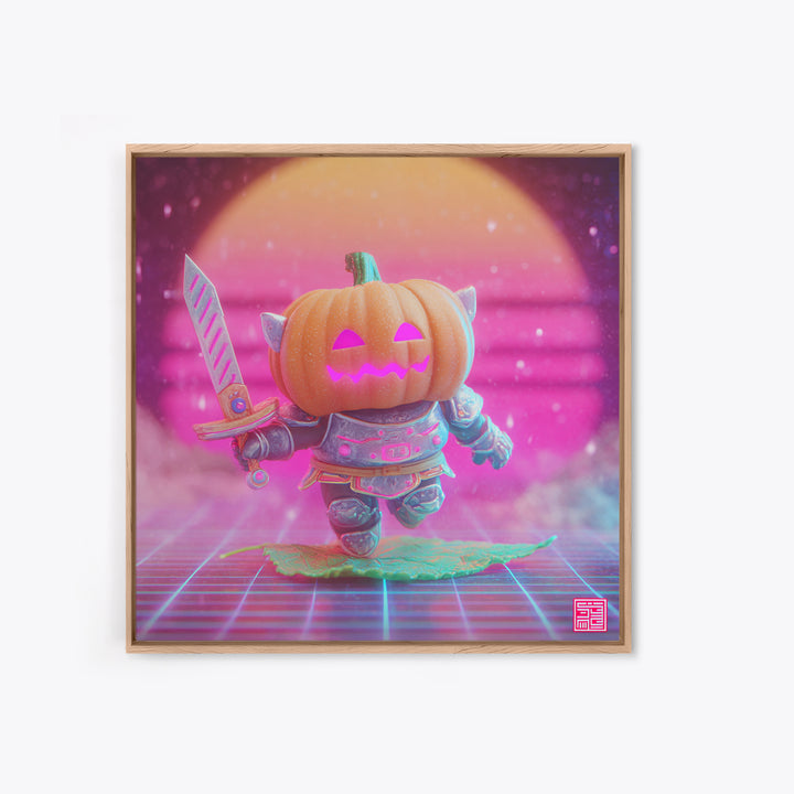 The Pumpkin Knight, Synthwave Halloween Art, Square Wall Art, Canvas Print, Retro Halloween Decor, Neon Wall Art, Spooky Wall Decor