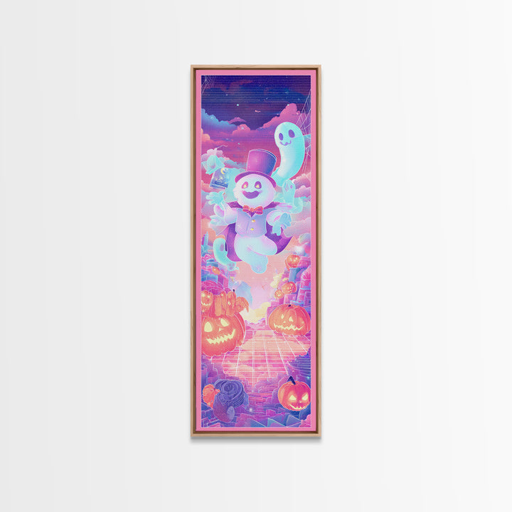 The Star-Cape Magician, Synthwave Halloween Art, Tall Narrow Wall Art, Canvas Print, Retro Halloween Decor, Neon Wall Art, Gothic Home Decor