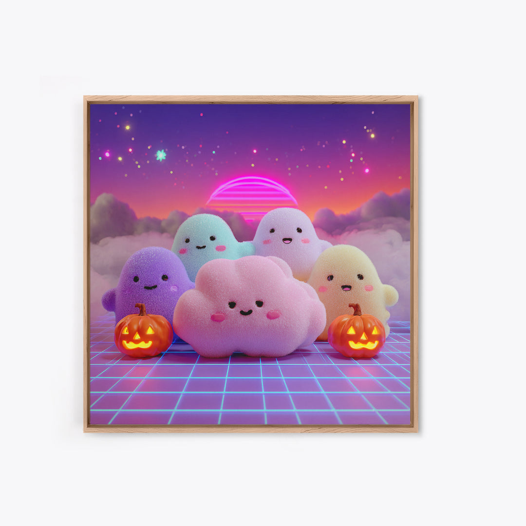 The Cloud Ghost, 80s Halloween Wall Art, Square Wall Art, Canvas Print, Retro Halloween Decor, Neon Wall Art, Collectible Wall Decor