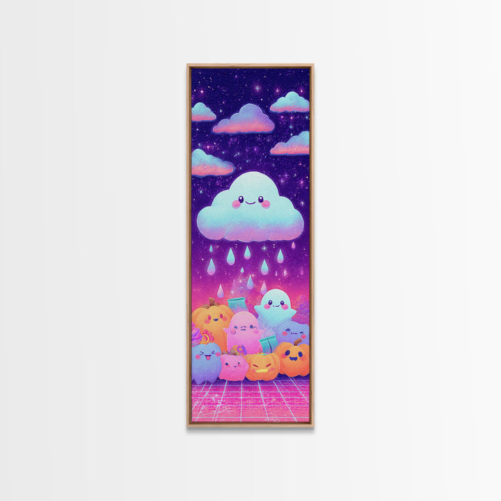 The Cloud Ghost, Synthwave Halloween Art, Tall Narrow Wall Art, Framed Canvas Print, Retro Halloween Decor, Neon Wall Art