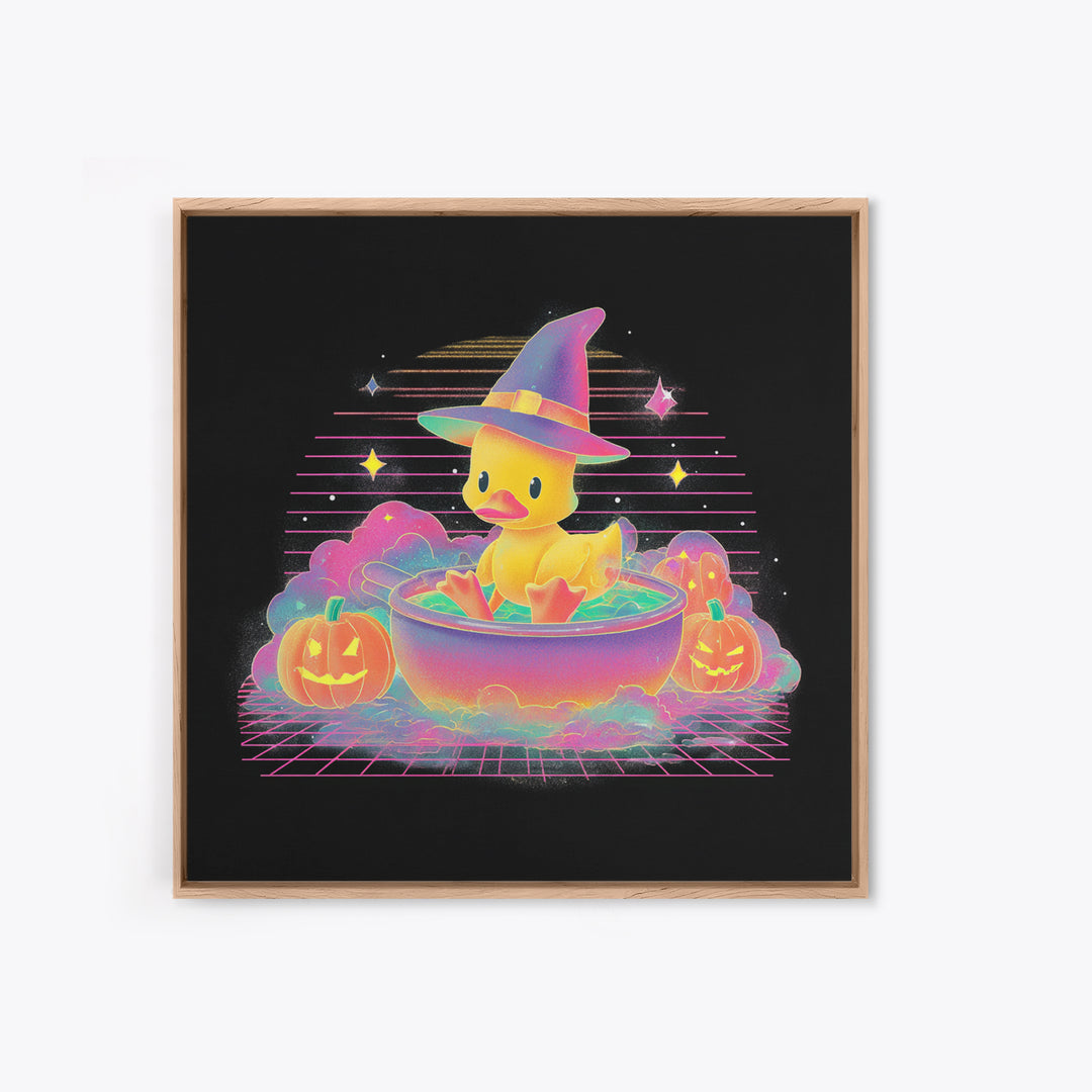 The Duckling Witch, Vaporwave Halloween Decor, Square Wall Art, Canvas Print, Retro Halloween Decor, Neon Wall Art, Dark Fantasy Art