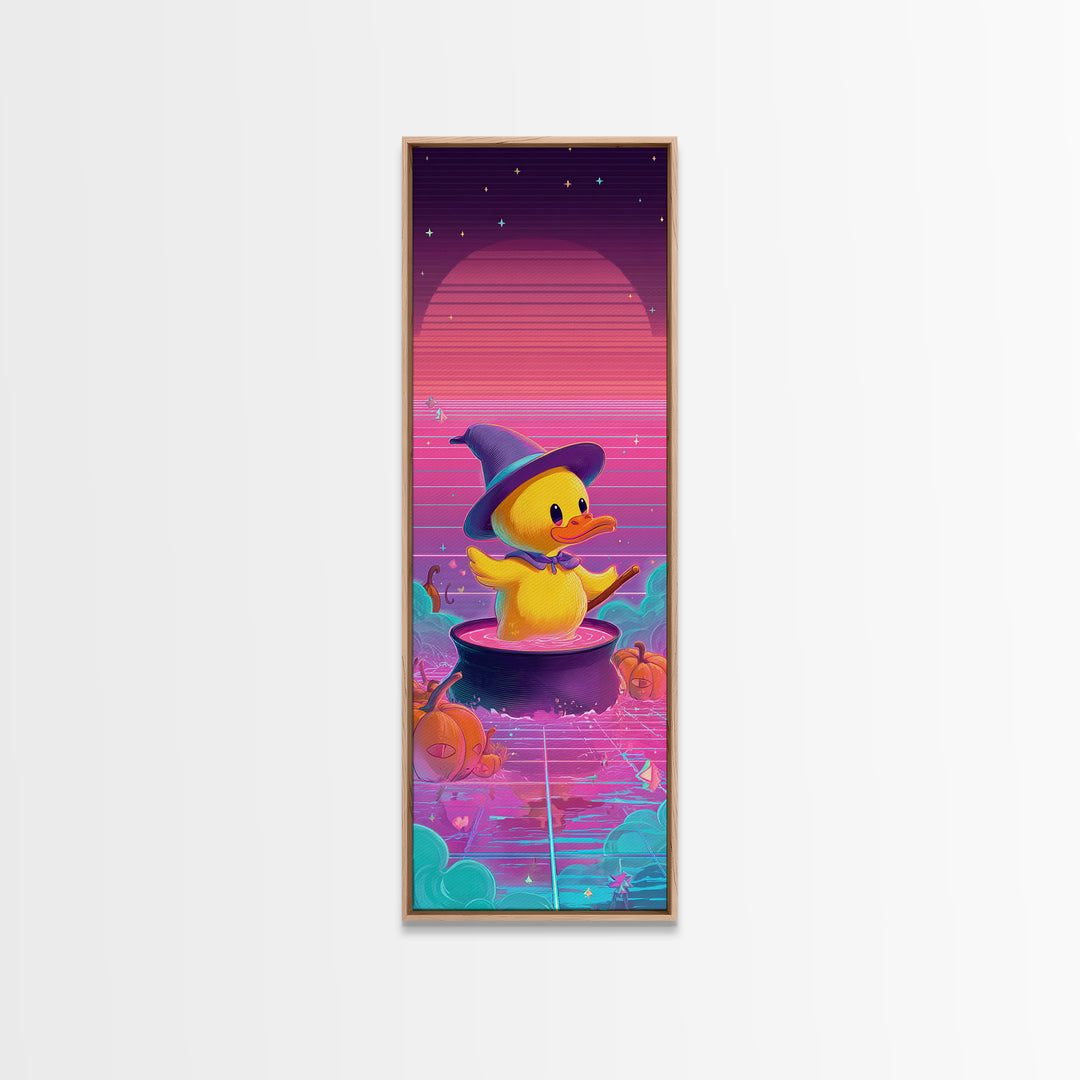 The Duckling Witch, Synthwave Halloween Art, Tall Narrow Wall Art, Canvas Print, Retro Halloween Decor, Neon Wall Art, Halloween Wall Art