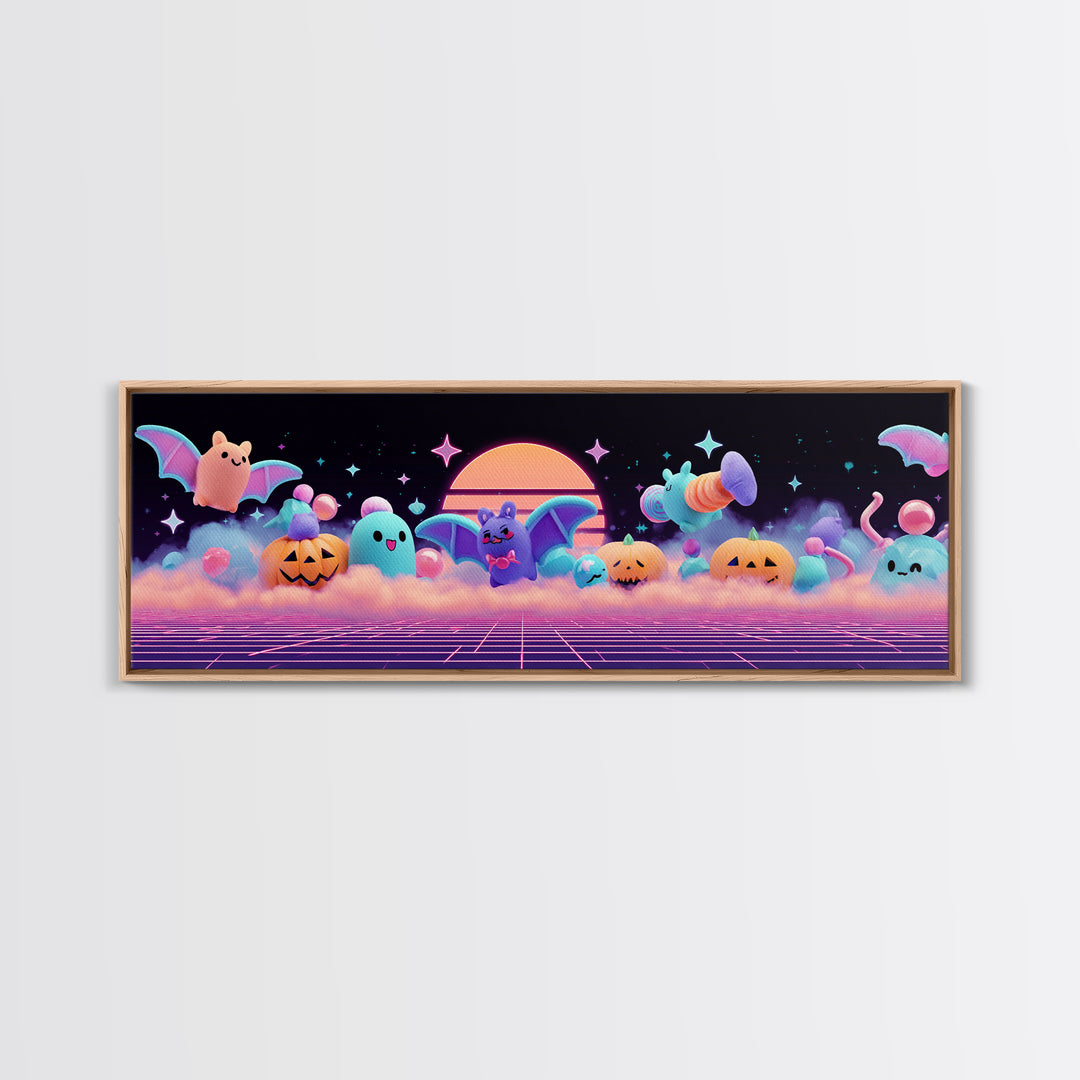 The Bat-Winged Otter, Vaporwave Halloween Decor, Extra Wide Wall Art, Canvas Print, Retro Halloween Decor, Neon Wall Art, Spooky Wall Decor