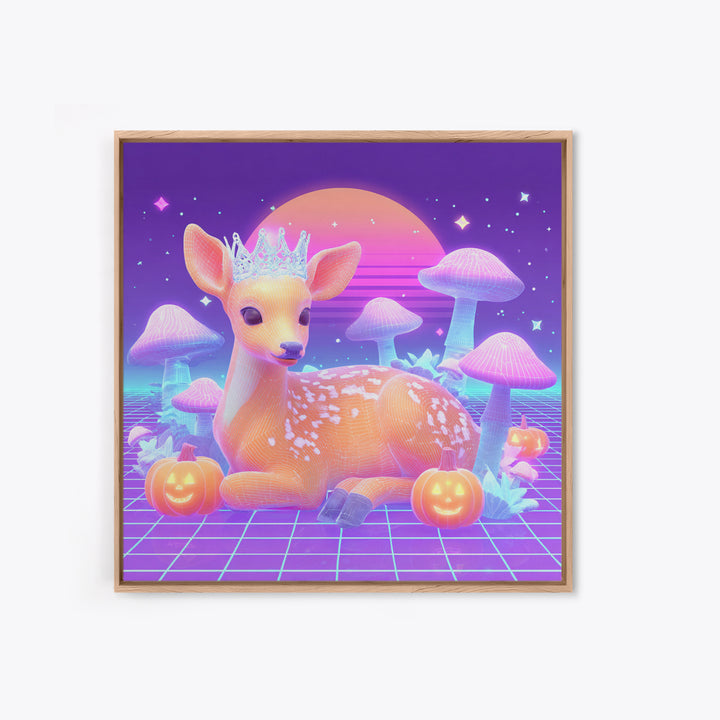 The Moon Princess Deer, 80s Halloween Wall Art, Square Wall Art, Canvas Print, Retro Halloween Decor, Neon Wall Art, Macabre Wall Art