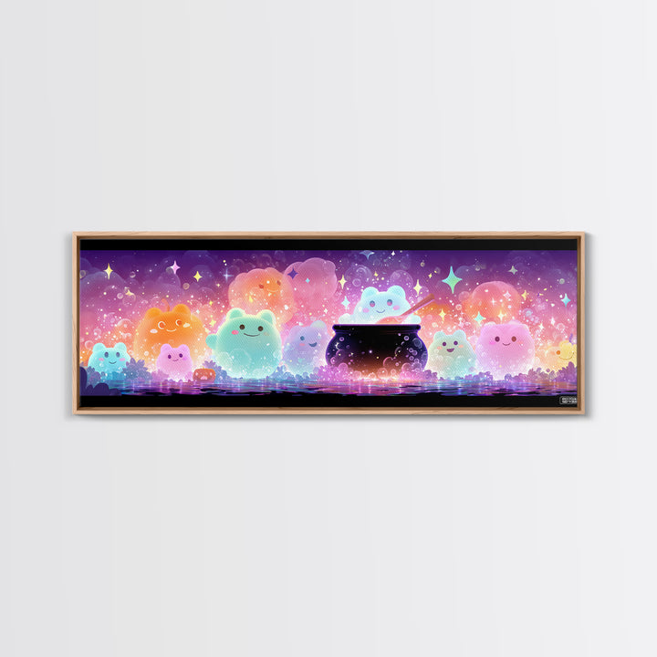 The Cauldron Frog, Synthwave Halloween Art, Extra Wide Wall Art, Framed Canvas Print, Retro Halloween Decor, Neon Wall Art, Horror Wall Art