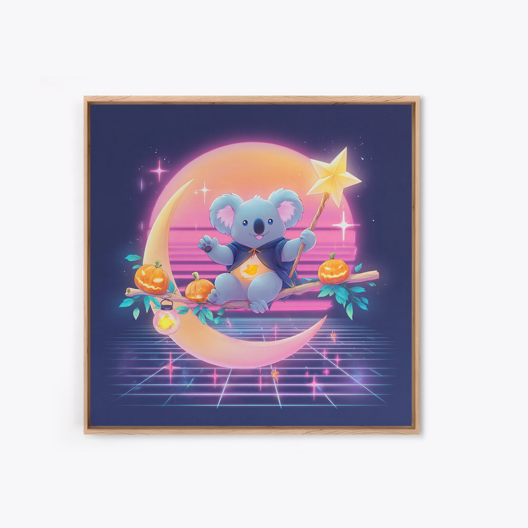 The Koala Wizard, 80s Halloween Wall Art, Square Wall Art, Framed Canvas Print, Retro Halloween Decor, Neon Wall Art, Seasonal Home Decor