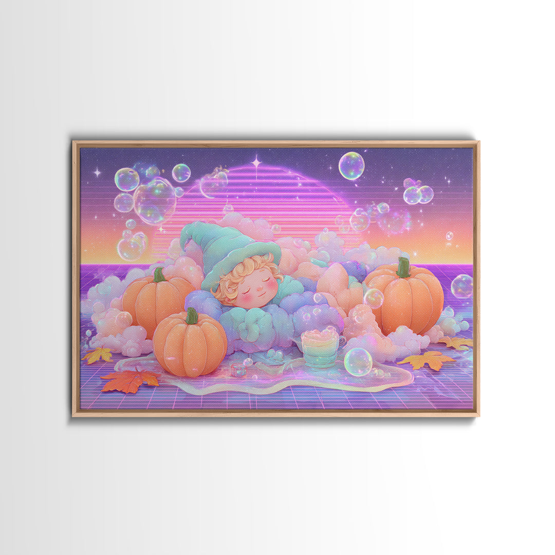 The Bubble Potion Apprentice, Synthwave Halloween Art, Landscape Wall Art, Canvas Print, Retro Halloween Decor, Neon Wall Art
