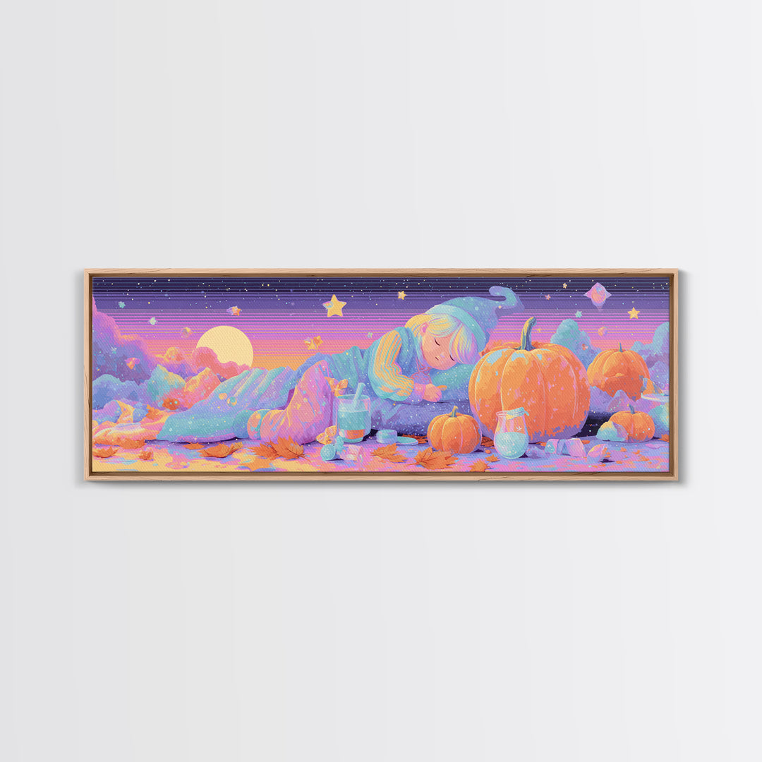 The Bubble Potion Apprentice, Vaporwave Halloween Decor, Extra Wide Wall Art, Framed Canvas Print, Retro Halloween Decor, Neon Wall Art