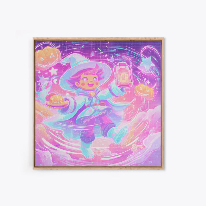 The Cookie Spellcaster, Cute Spooky Neon Art, Square Wall Art, Canvas Print, Retro Halloween Decor, Neon Wall Art, Collectible Wall Decor